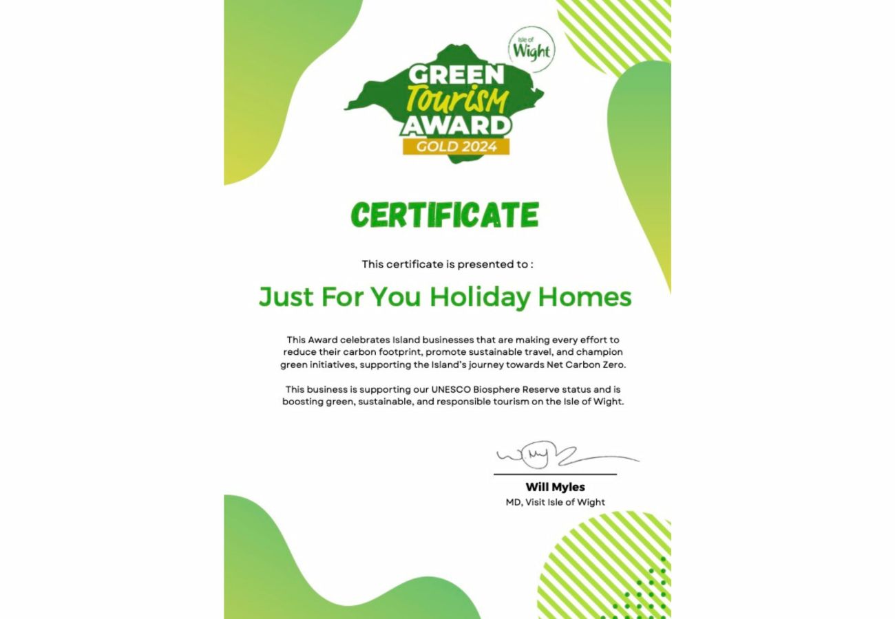 Visit Isle of Wight, Gold Green Tourism Award for sustainable holiday lets on the Isle of Wight
